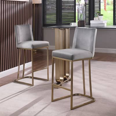 2pcs Velvet Upholstered Fabric Counter Height Bar Stools with Back - N/A