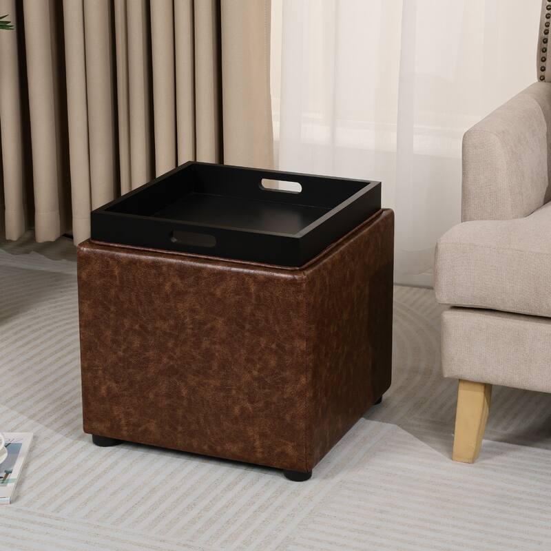 Adeco Storage Ottoman With Tray