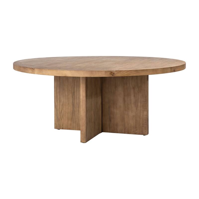 Landon Round Reclaimed Pine Natural Finish Dining Table with Cross Base - 72-inch - Natural Finish