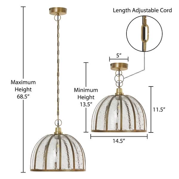 dimension image slide 1 of 2, River of Goods Hayden Brass and Seeded Glass and Metal Pendant Light with Adjustable Hanging Cord