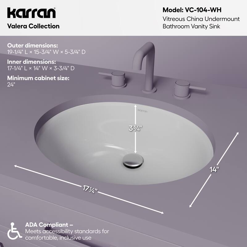 Karran Valera 19" Oval Undermount Vitreous China Bathroom Sink in White