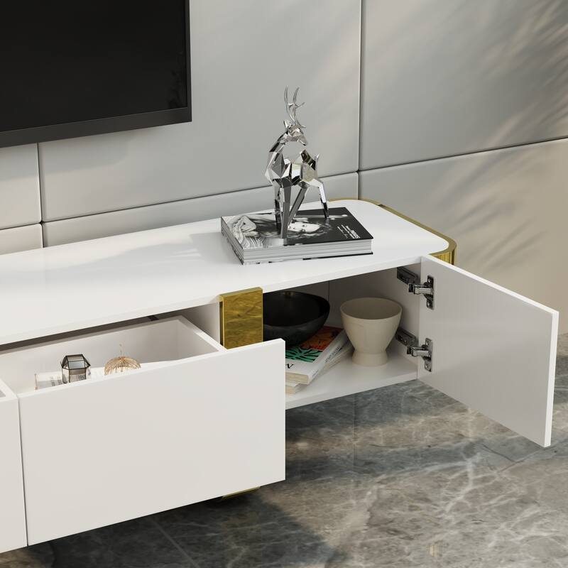 79 inch Wood TV Stand Partial Assembly Entertainment Center Modern Media Console with Drawers and Storage Cabinets