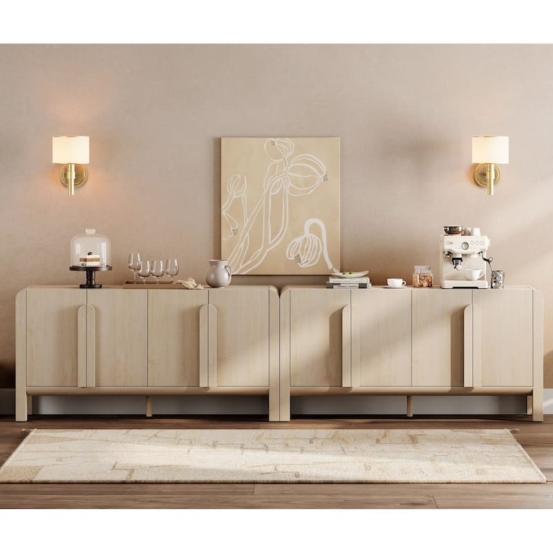 WAMPAT Mid-Century 63" Wood SideboardWAMPAT Buffet Cabinet With Storage, Modern Credenza With Doors And Adjustable Shelves - 2PCS - Light Oak