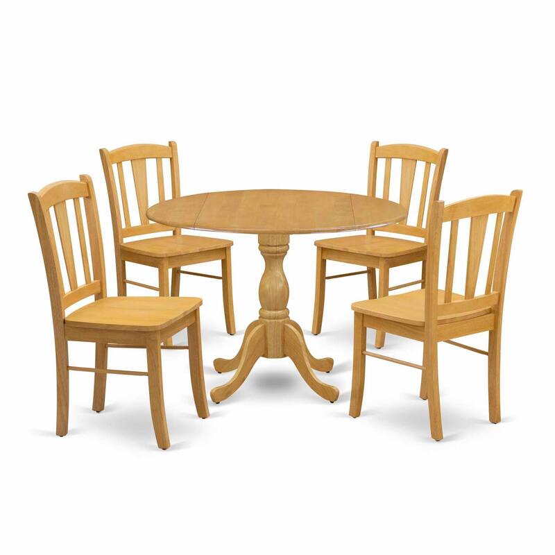HomeStock 5-Piece Natural Oak Finish Solid Wood Top Dining table with 4 Chairs with Drop Leaf Slat Back