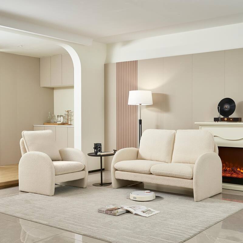 Loveseat Sofa Small Couch for Living Room,Sherpa Fabric Upholstered Loveseat Sofa Couch,Small Loveseat Sofa