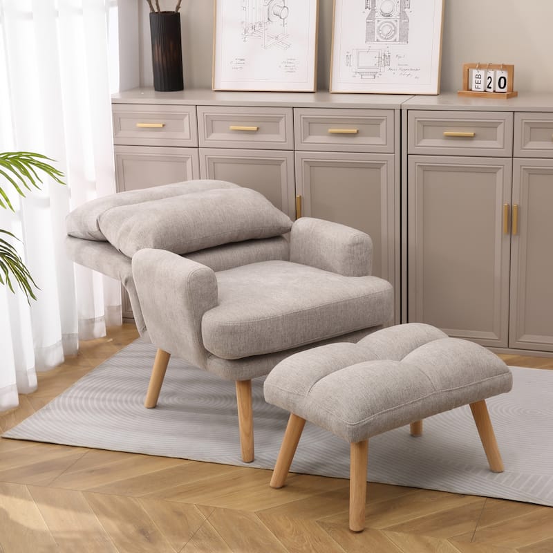 Textile Accent Chair with Ottoman