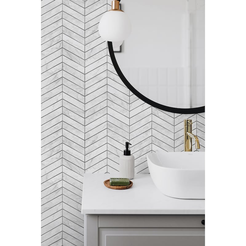 Luxe Haven Marbled Chevron Peel and Stick Wallpaper