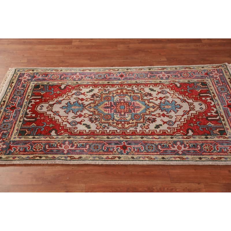 Geometric Heriz Serapi Indian Foyer Rug Hand-Knotted Wool Carpet - 3'0"x 4'11"