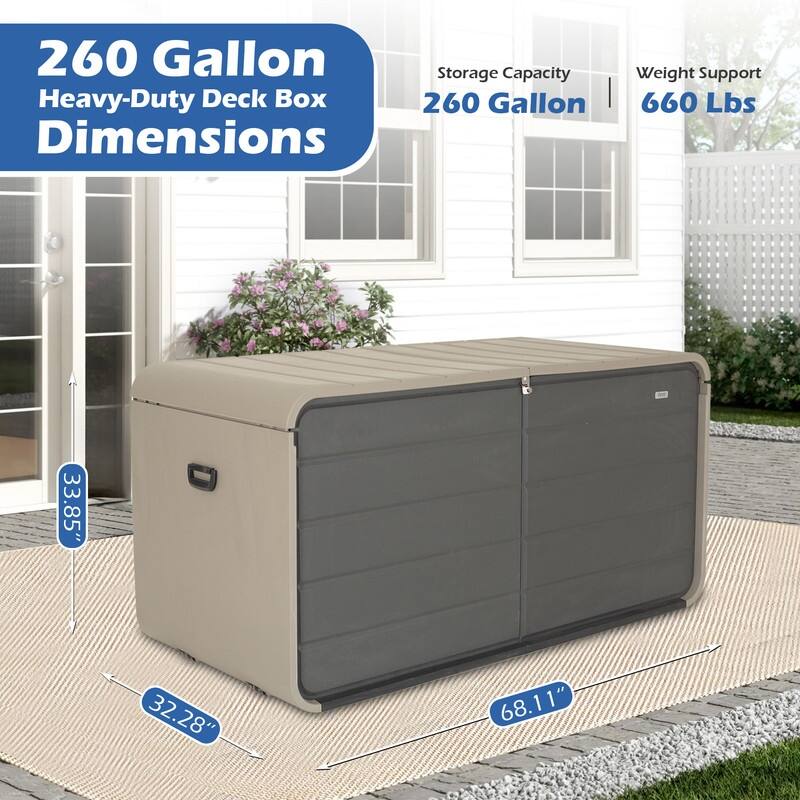 Domi 200 Resin Gallon Outdoor Storage Box - Waterproof, UV-Resistant Deck Box with Lockable Lid