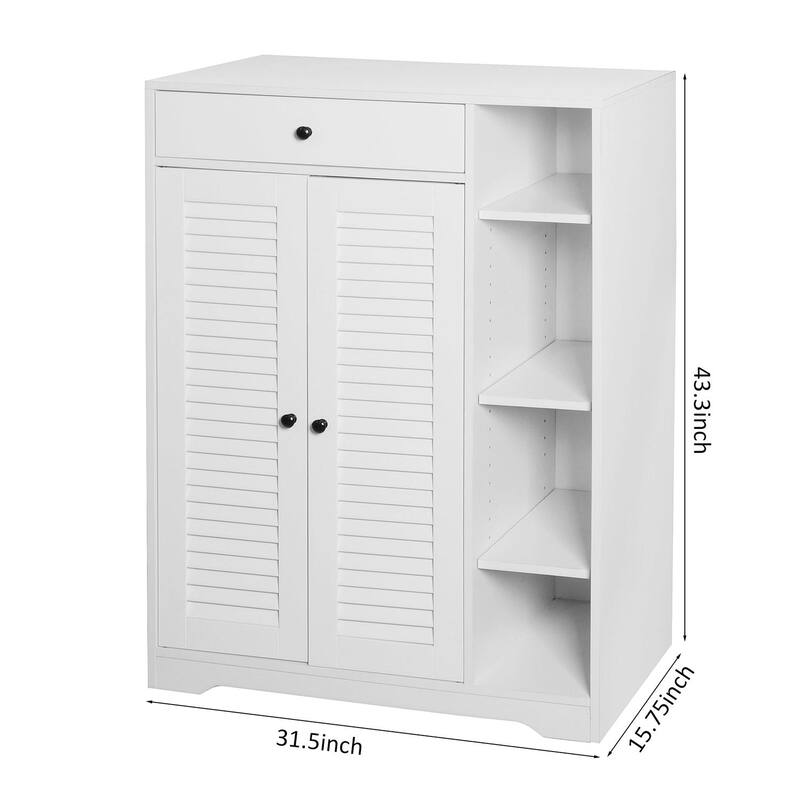 Freestanding Shoe Rack Organizer with 2 Shutter Doors and Adjustable Storage Shelf
