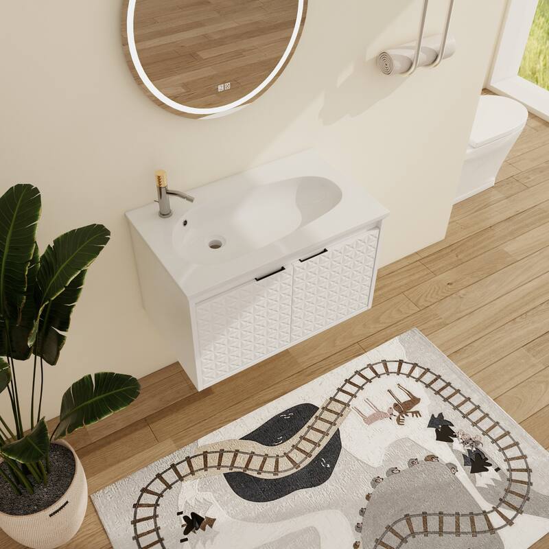 Malwee 24"/30"/36"/48" Floating Bathroom Vanity, Wall Mounted Bathroom Vanity with Resin Top,Soft Close Doors
