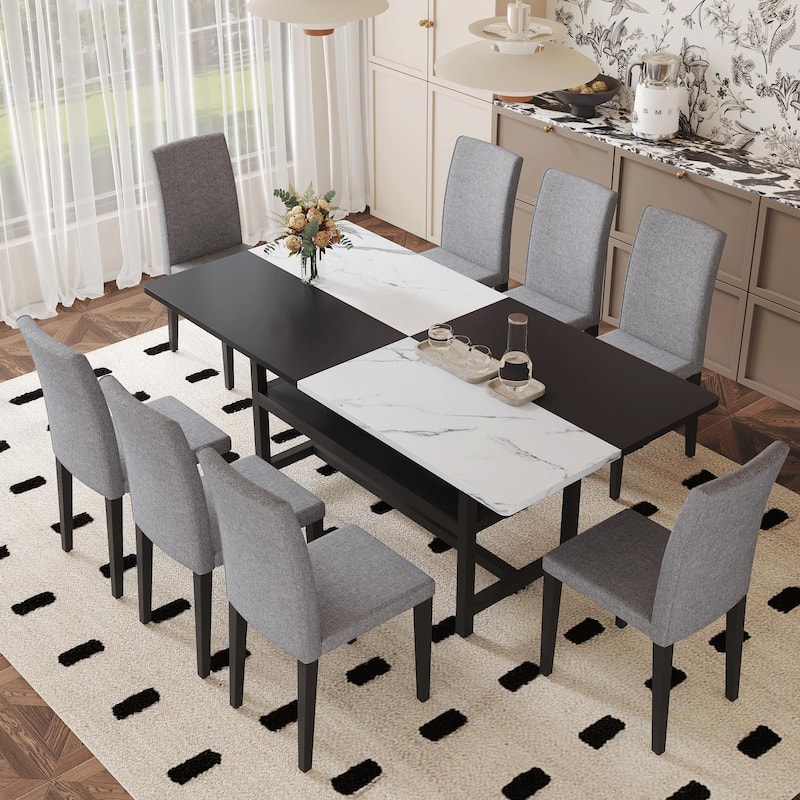 71" Two-Tone Rectangular Dining Table Set with Lower Storage Shelf, Modern Kitchen Dining Table & Chairs Set for Family