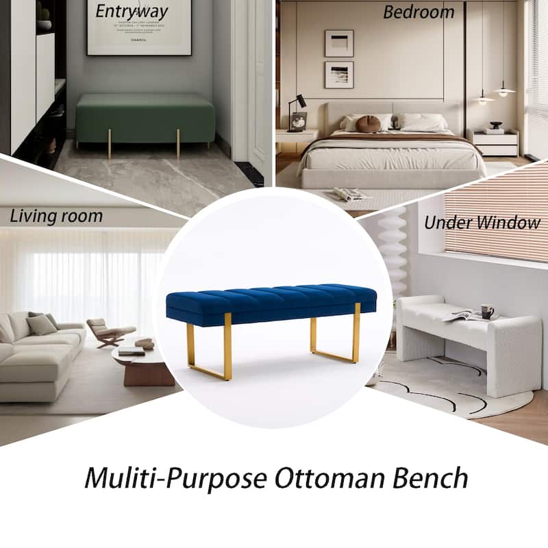 Upholstered Bedroom Bench Tufted Entryway Bench Modern End of Bed Bench Dining Bench with Gold/Black Metal Legs for Window