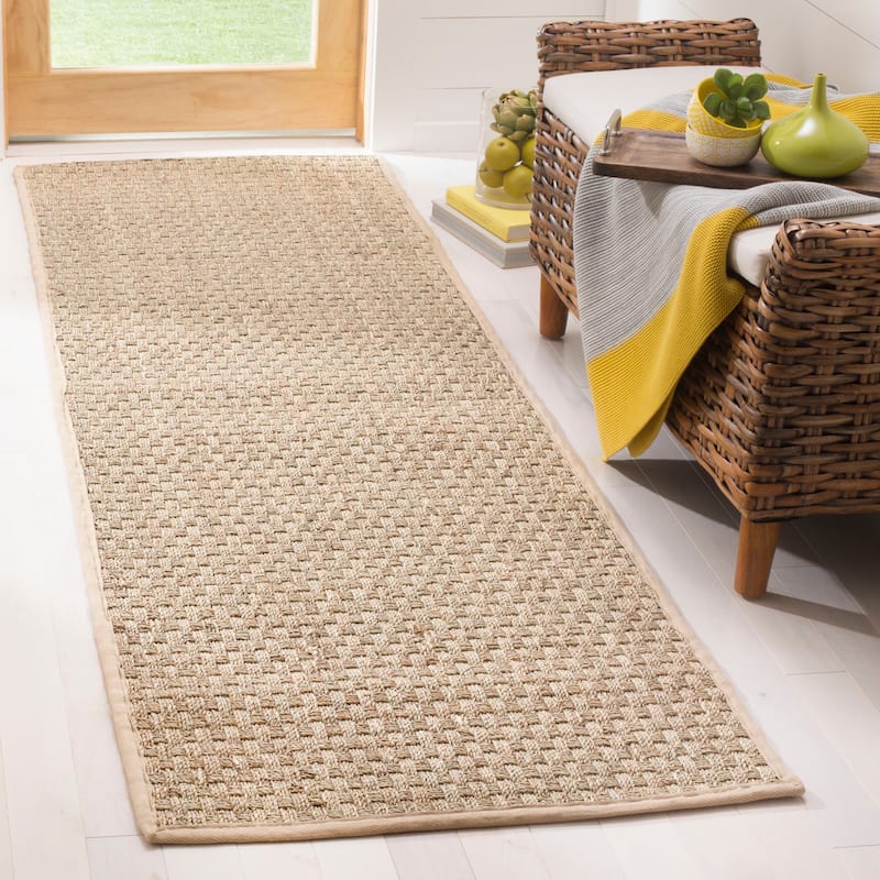 SAFAVIEH Natural Fiber Marina Basketweave Seagrass Rug - 2'6" x 18' Runner - Natural/Beige