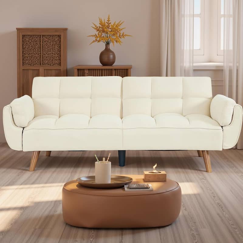 75″ Convertible Futon Sofa Bed, Small Futon Couch with Adjustable Backrest, Sleeper Sofa Couches for Small Living Room, Office - Beige