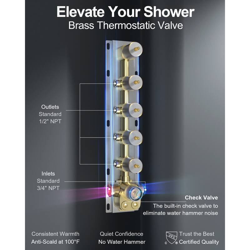 GRANDJOY Dual Shower Heads System with 3 Spray Modes 22"*15" Ceiling and 6" Wall Mount Body Jets Handheld Spray LED Music