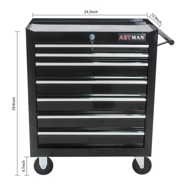 dimension image slide 3 of 6, 7 Drawer Rolling Tool Cart Lockable Steel Tool Chest with Wheels