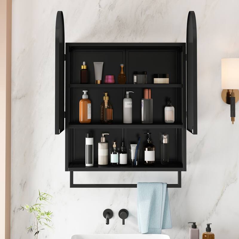 23.62" Modern Double-Arched Mirror Cabinet - Black