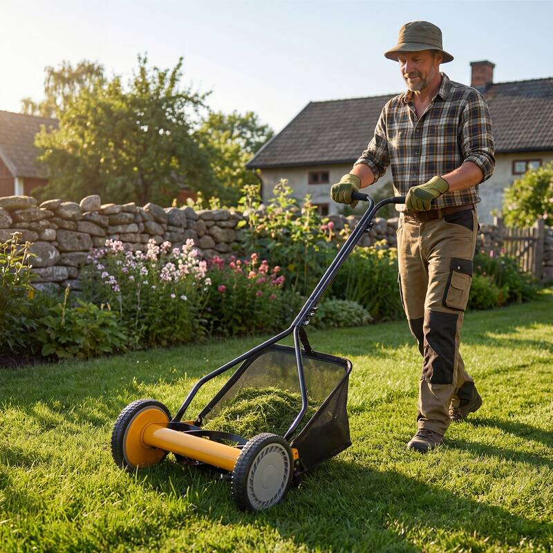 Gymax Push Lawn Mower Cordless 14'' Manual Reel Mower Adjustable