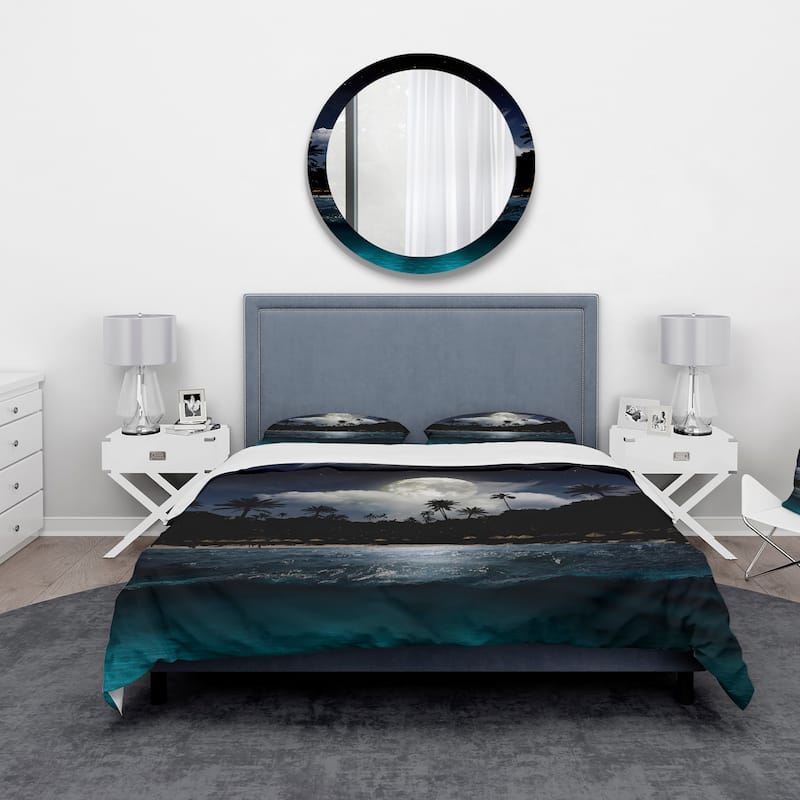 Designart 'Fishing Boat Under Tropical Full Moon' Modern Duvet Cover Set