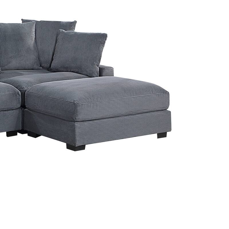 Living Room Furniture 1pc Ottoman Corduroy Soft Cushion Cocktail Ottoman Wood Legs - Dark Gray