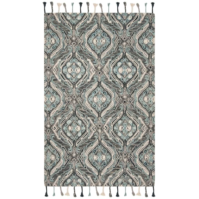 SAFAVIEH Handmade Suzani Lefkothea Boho Tribal Wool Rug - Grey/Light Blue - 5' x 8'