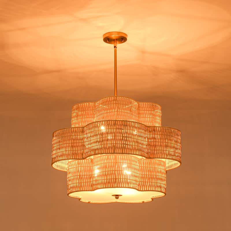 Rennnsan 24 in. 6-Light Brass Farmhouse Tiered Chandelier with Flower Shape - 24.0 in. W x 16.3 in. H