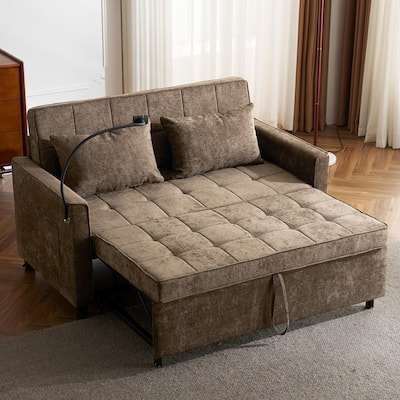 Chenille Luxe Loveseat Sofa Bed with Reversible Backrest, USB Charging, Adjustable Phone Holder by Harper&Bright Designs