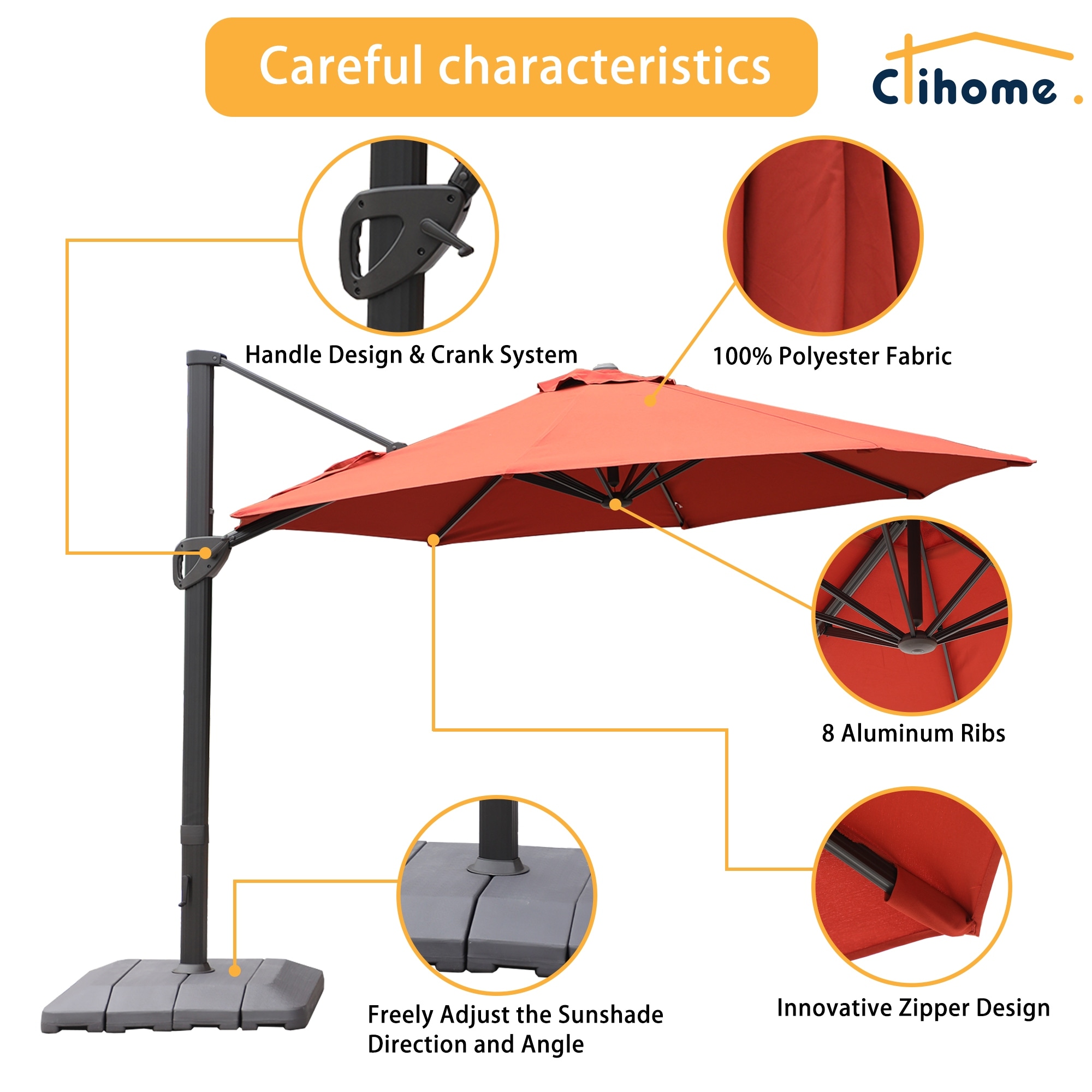 Clihome 11Ft Patio Cantilever Hanging Aluminum Umbrella with Base - On Sale  - Bed Bath & Beyond - 32964080