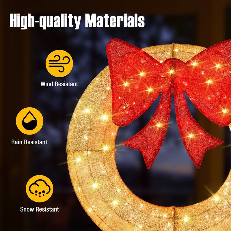 Costway 48 Inch Pre-Lit Christmas Wreath with 200 LED Lights Red Bow - See Details