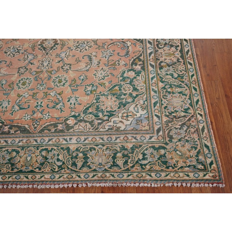 Traditional Mashad Persian Vintage Area Rug Handmade Wool Carpet - 6'5" x 10'1"