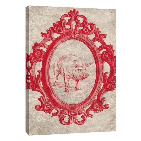 PTM Images 9-108975 PTM Canvas Collection 10" x 8" - "Framed Pig in Crimson" Giclee Pigs Art Print on Canvas