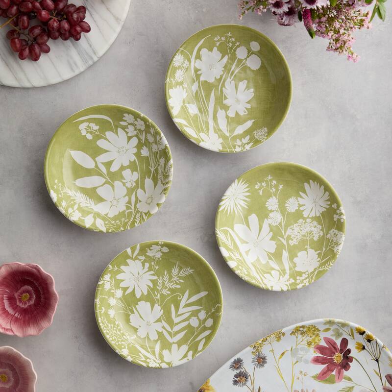 Certified International Wildflowers 9" Soup/Cereal Bowls, Set of 4 Assorted Designs - 9.00"L x 9.00"W x 2.00"H