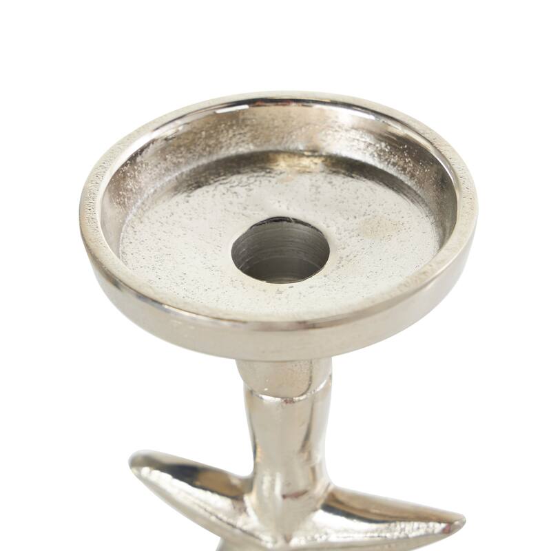 Gold or Silver Aluminum Metal Shell Candle Holder with Black Marble Bases (Set of 2)