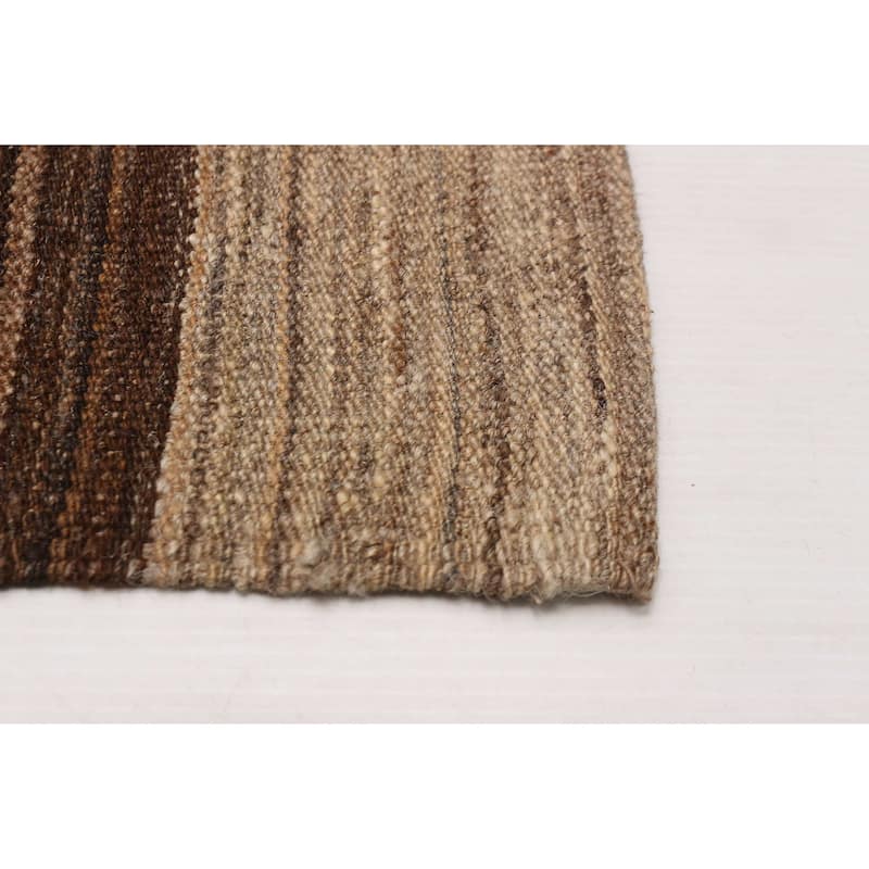 ECARPETGALLERY Flat-Weave Boho Brown, Khaki Wool Kilim - 13'5 x 13'0