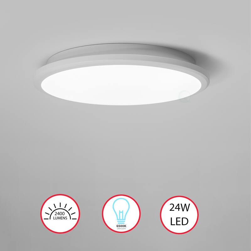 Round LED Ceiling Light Fixture Flush Mount 6500K Cool Daylight Energy - Single - 12" White