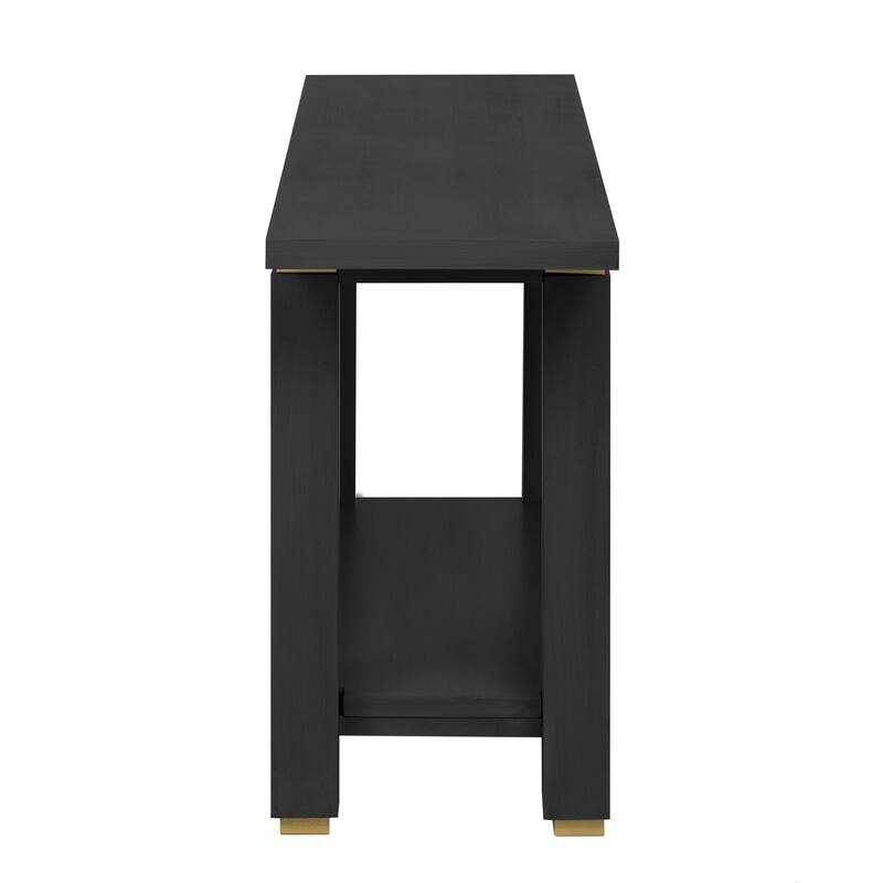 62.9" Modern Minimalist Console Table, Solid Wood Entryway Sofa Table with Metal Accents, Built-in Shelf