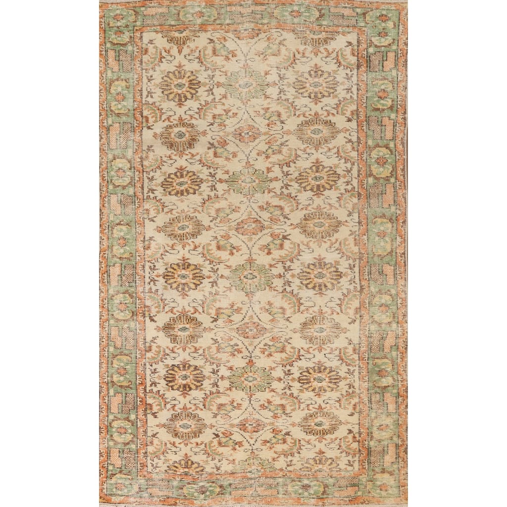 Distressed Sparta Turkish Vintage Area Rug Hand-Knotted Wool Carpet - 5'3"x 8'11"