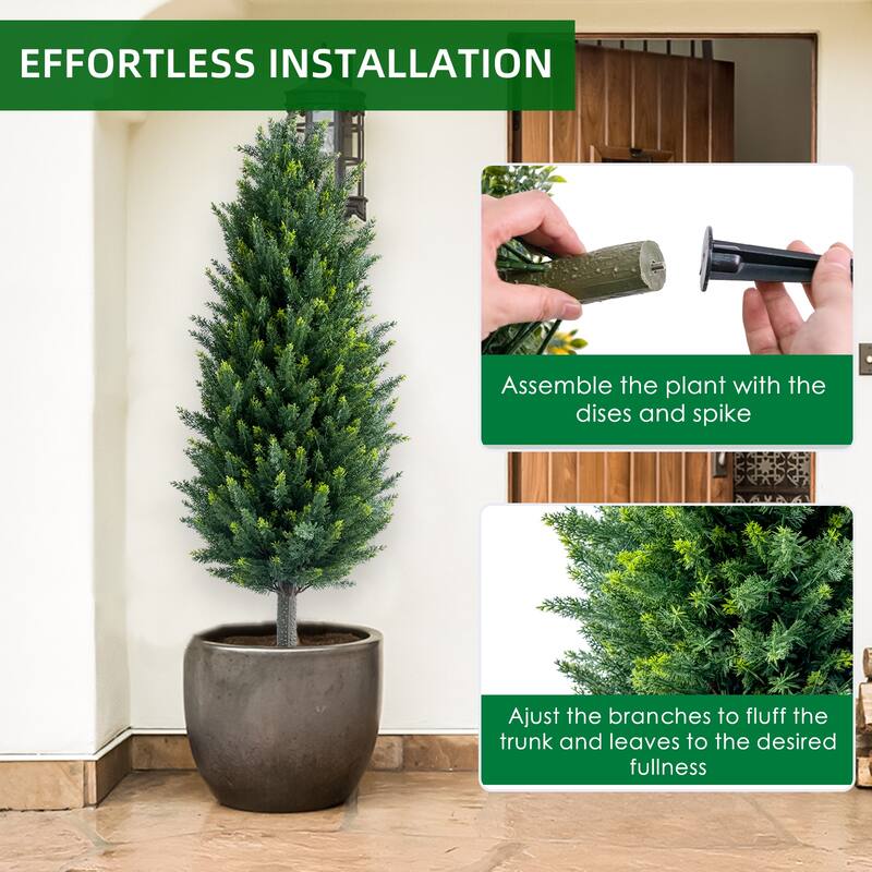 Artificial Cedar Topiary Trees with Ground Spike for Outdoor,Fake Topiary Ball Trees Artificial Plant Brush for Indoor