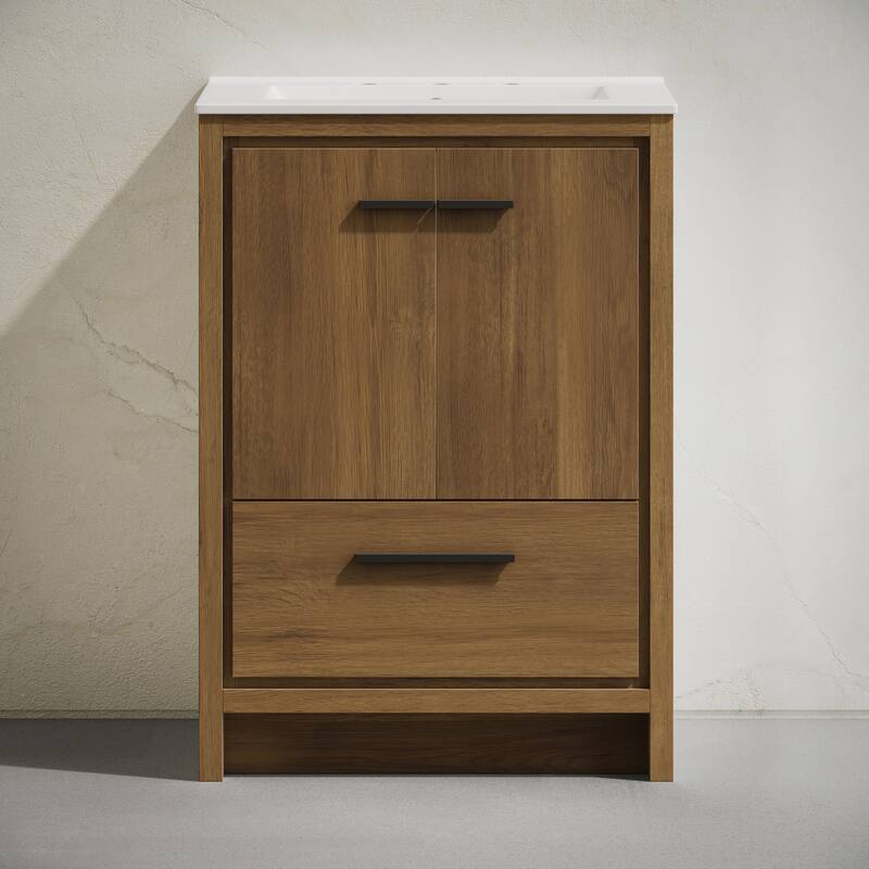 Virage 24" Freestanding Bathroom Vanity In Brown Oak With 3-Hole Widespread Sink Top - 24