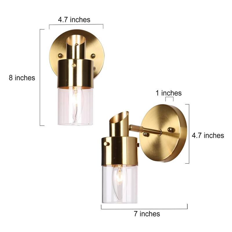 Modern 1/2/3-Light Dimmable Gold Bathroom Vanity Light Cylinder Glass Wall Sconces