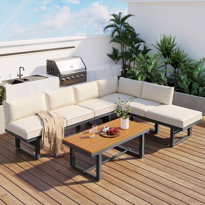 3-Piece Outdoor Patio Sofa Set with Height-adjustable Seating and Table