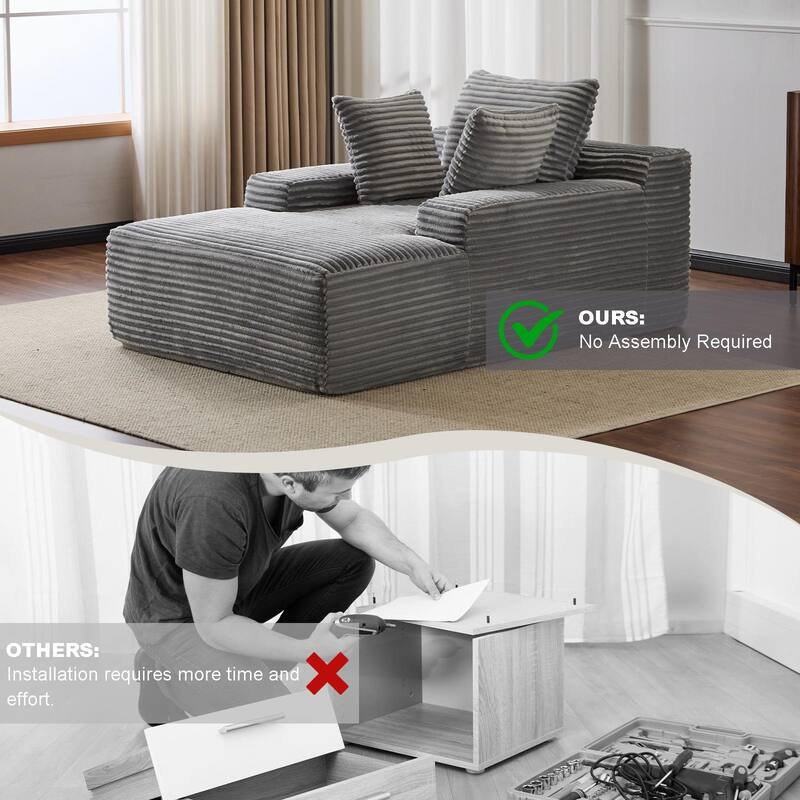 Oversized Chaise Lounge Corduroy Upholstered Sleeper Sofa Chair Cozy Cloud Couch Daybed with 3 Pillows