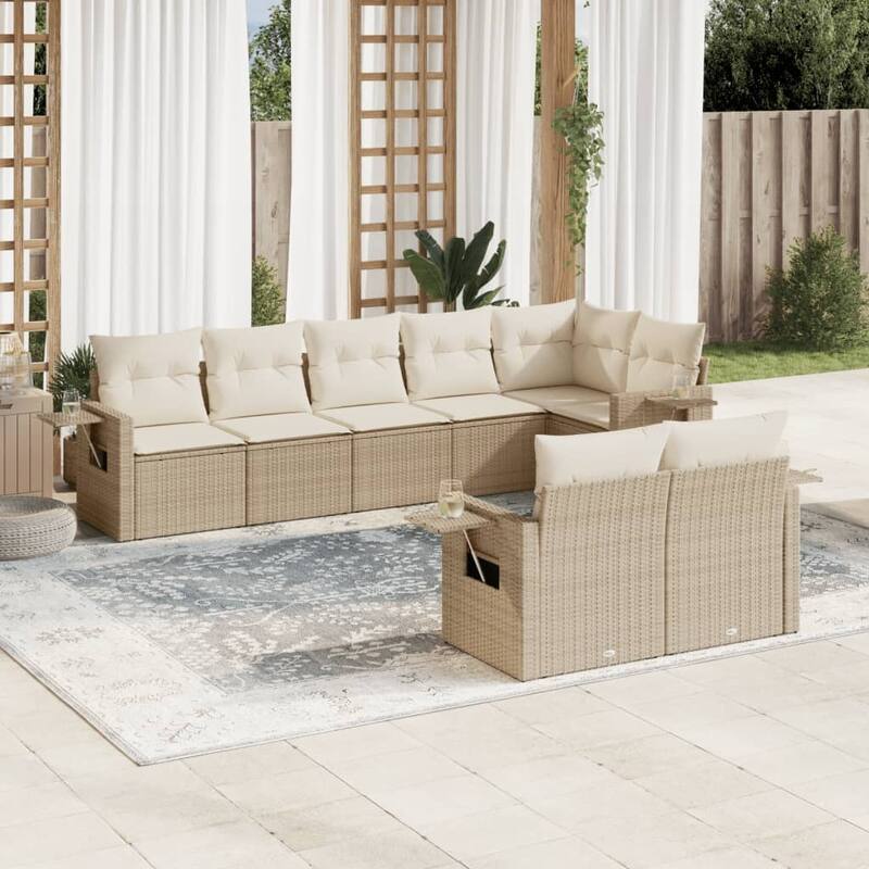vidaXL Patio Sofa Set with Cushions Outdoor Conversation Furniture Poly Rattan - Beige
