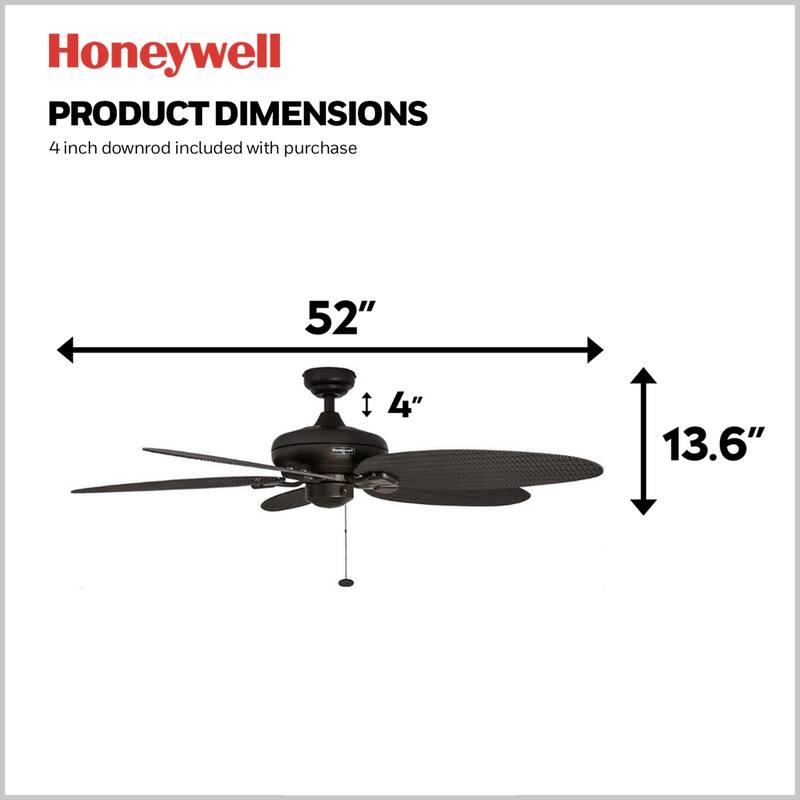 52" Honeywell Duval Bronze Indoor/Outdoor Ceiling Fan with No Light, Pull Chain