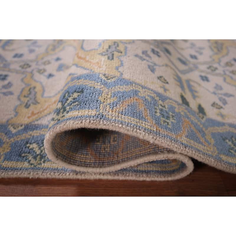 Ivory & Blue Oushak Oriental Runner Rug Handmade Wool Carpet - 2'6"x 7'9"