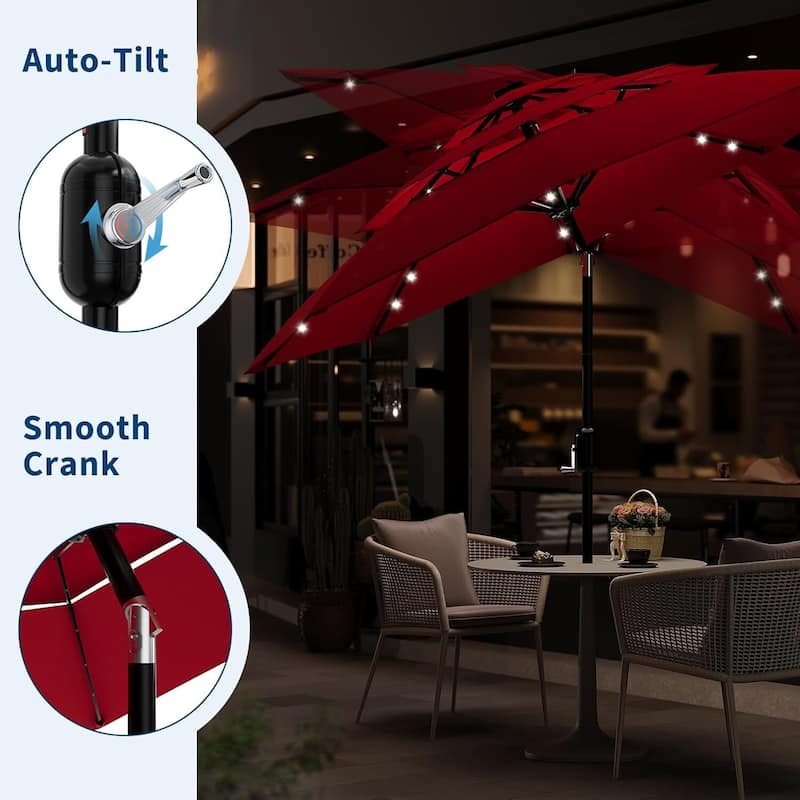 3-Tier 10Ft Patio Umbrella, Easy Crank and Push Button Tilt for Pool, Deck, Yard, Garden with LED Lights (No Base)