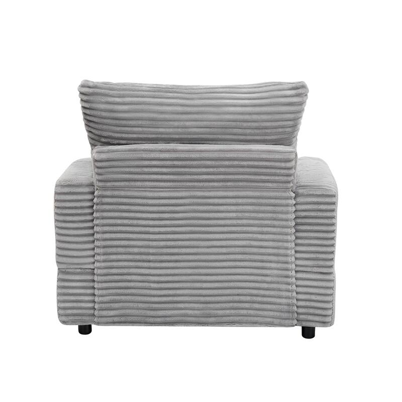 Corduroy Armchair Ottoman Set with Cup Holder, Spring Cushion and 2 Throw Pillows