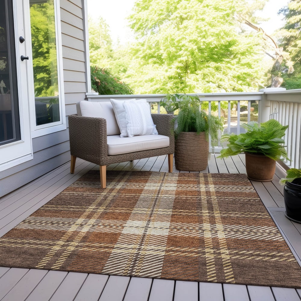 Machine Washable Indoor/ Outdoor Chantille Plaid Cozy Rug