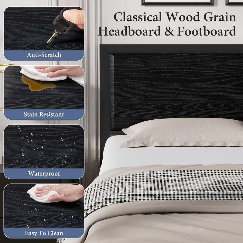 VECELO Platform Bed Frame with Wooden Headboard Heavy Duty Steel Slats Support No Box Spring Needed